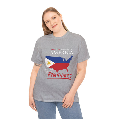 I may live in America but I was made in the Philippines (Gildan · 5000) Unisex Heavy Cotton Tee