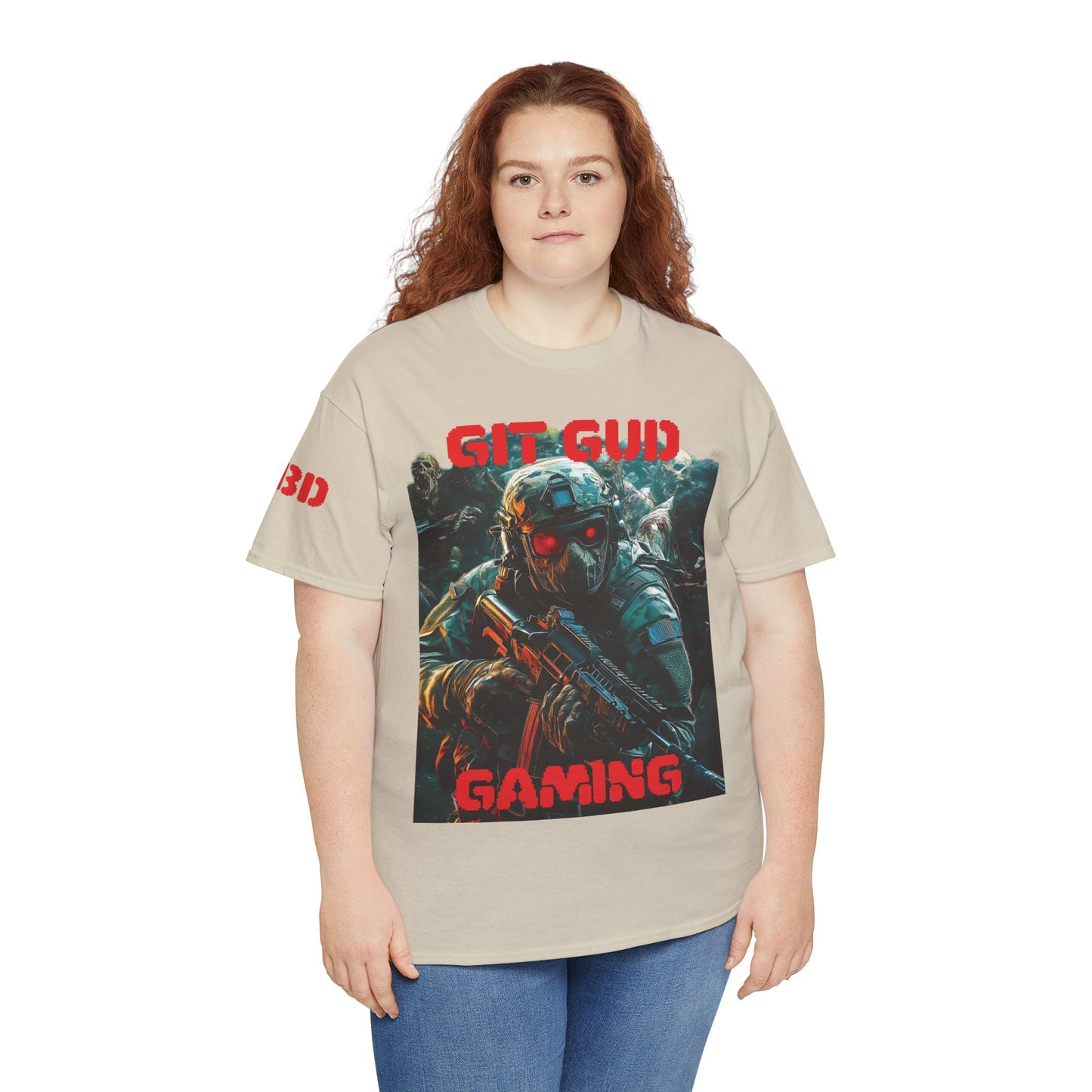 Gaming Tee - Red Eyed Soldier surrounded by Zombies - GIT GUD Design