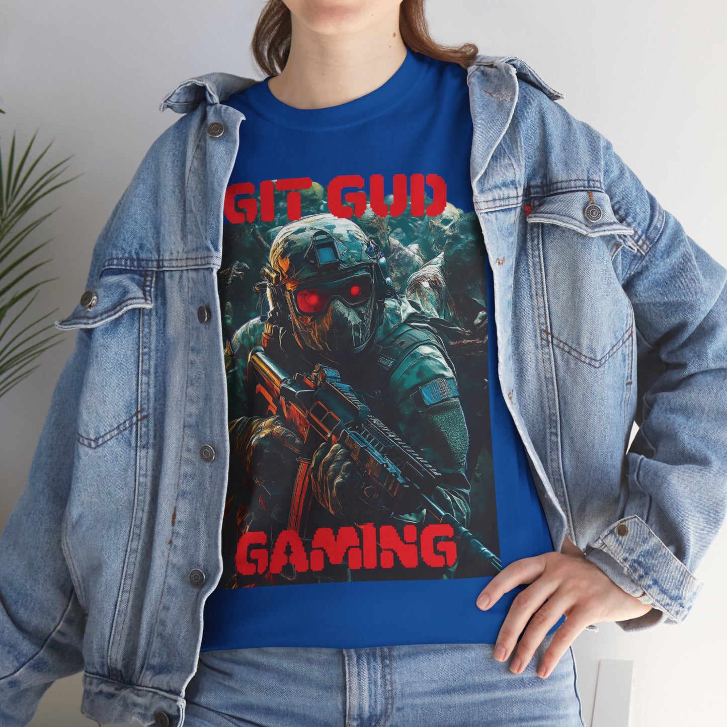 Gaming Tee - Red Eyed Soldier surrounded by Zombies - GIT GUD Design