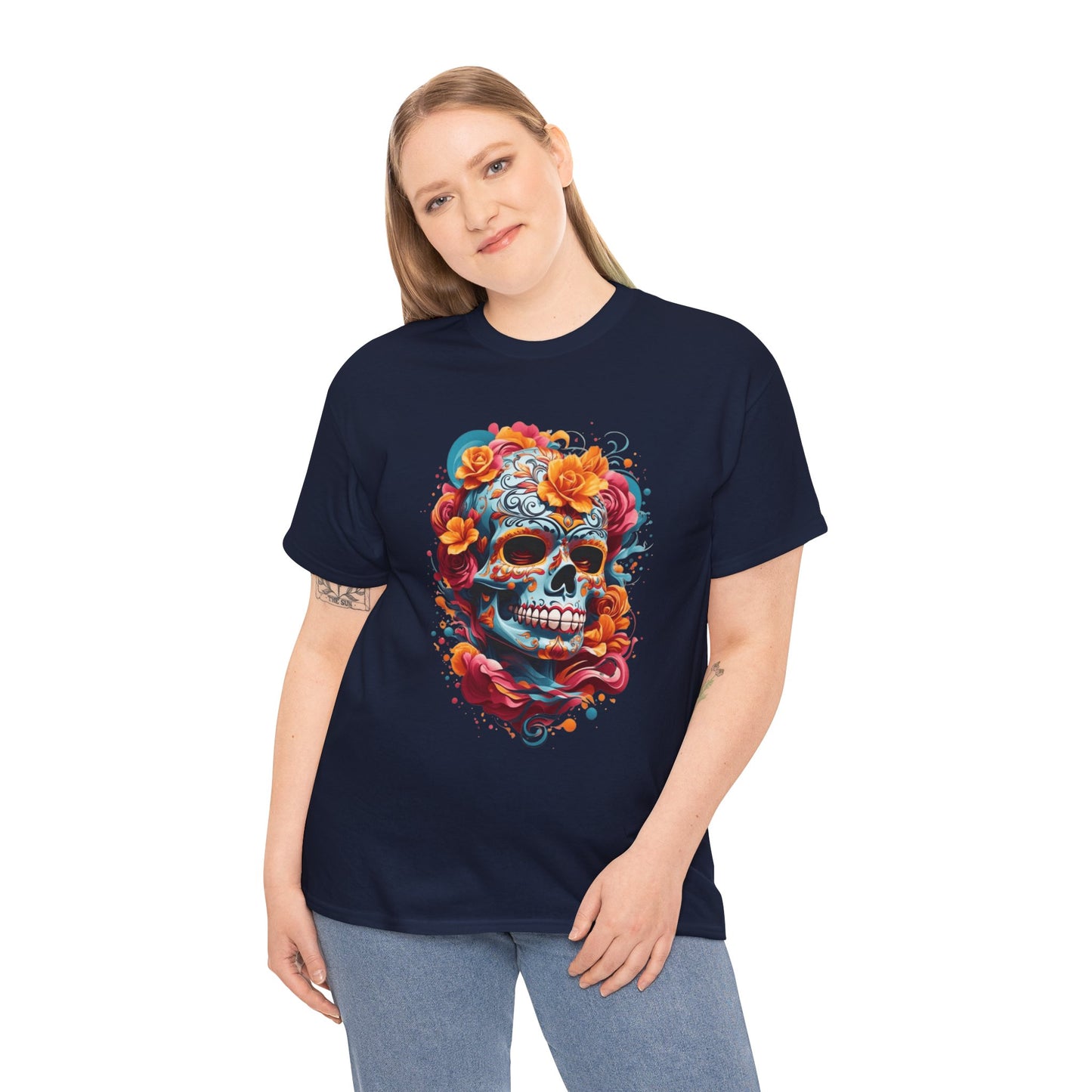 Skeleton with flowers (Gildan · 5000) Unisex Heavy Cotton Tee