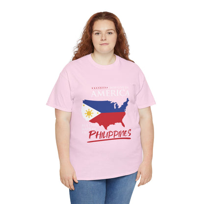 I may live in America but I was made in the Philippines (Gildan · 5000) Unisex Heavy Cotton Tee