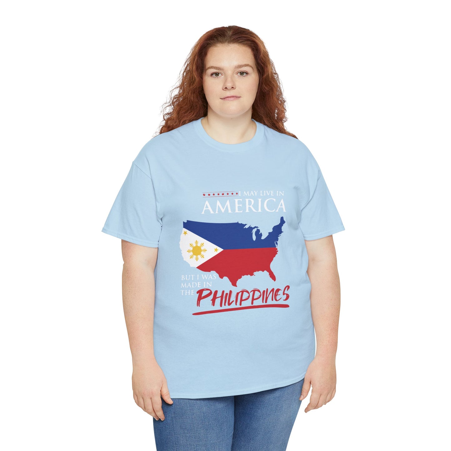 I may live in America but I was made in the Philippines (Gildan · 5000) Unisex Heavy Cotton Tee