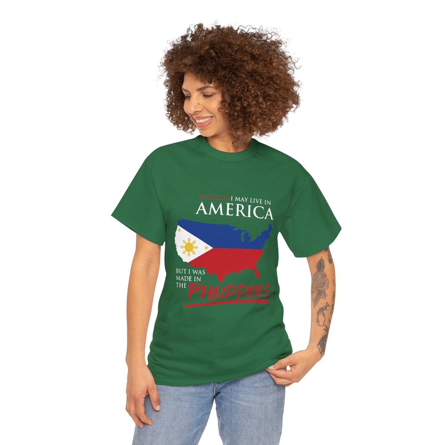 I may live in America but I was made in the Philippines (Gildan · 5000) Unisex Heavy Cotton Tee