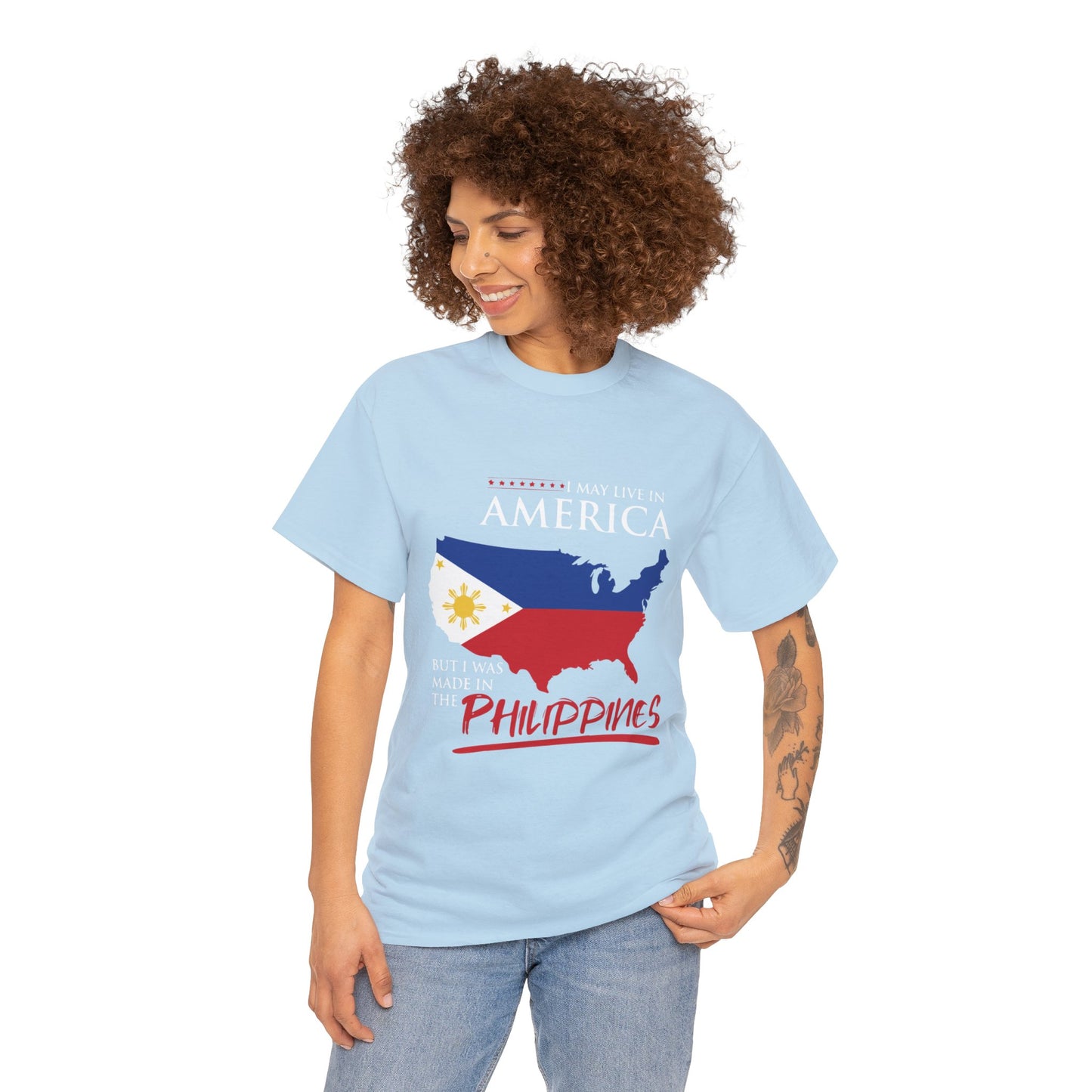 I may live in America but I was made in the Philippines (Gildan · 5000) Unisex Heavy Cotton Tee