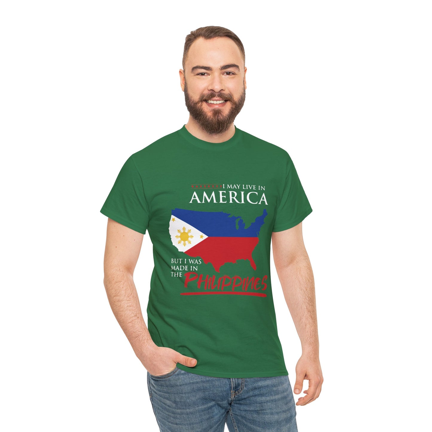 I may live in America but I was made in the Philippines (Gildan · 5000) Unisex Heavy Cotton Tee