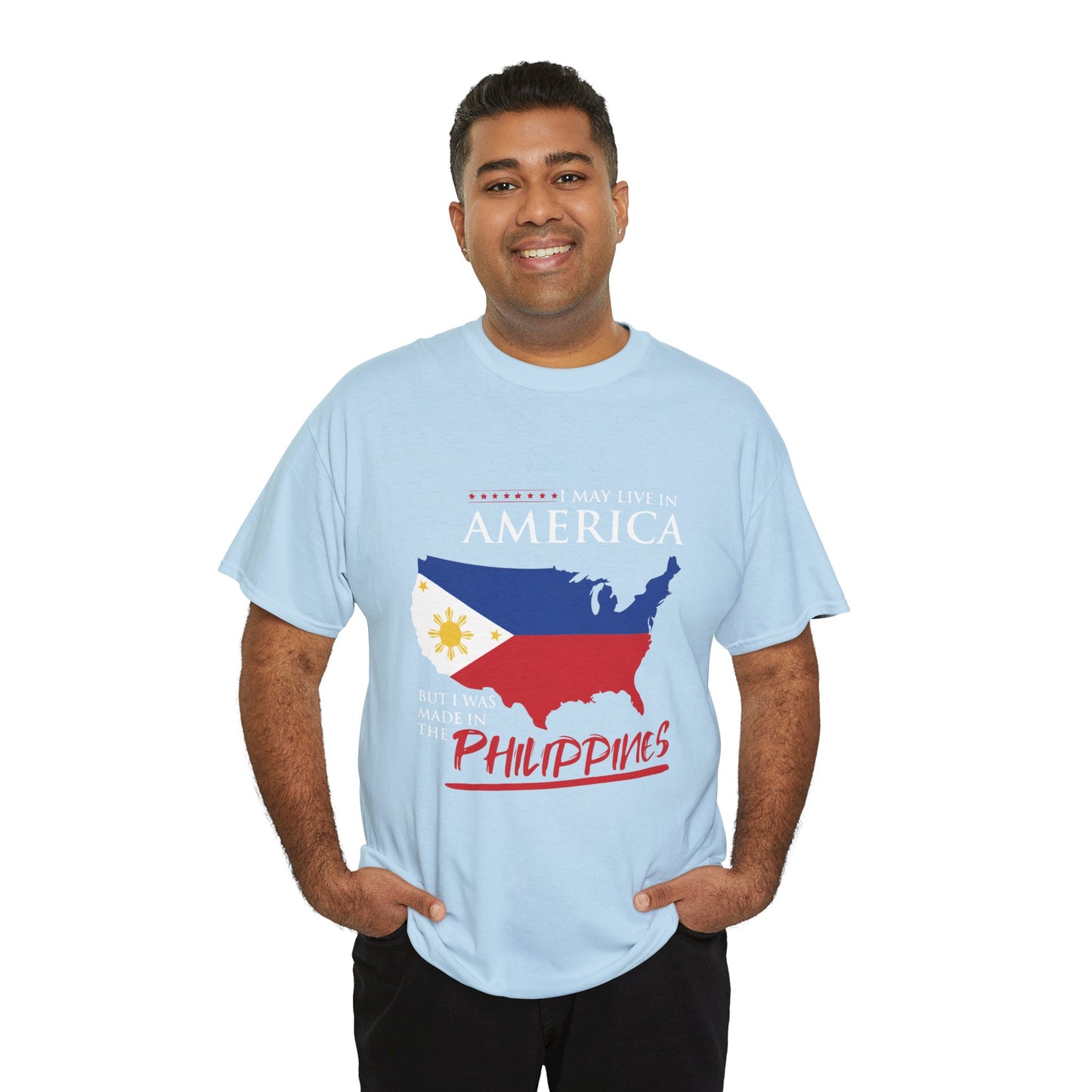 I may live in America but I was made in the Philippines (Gildan · 5000) Unisex Heavy Cotton Tee