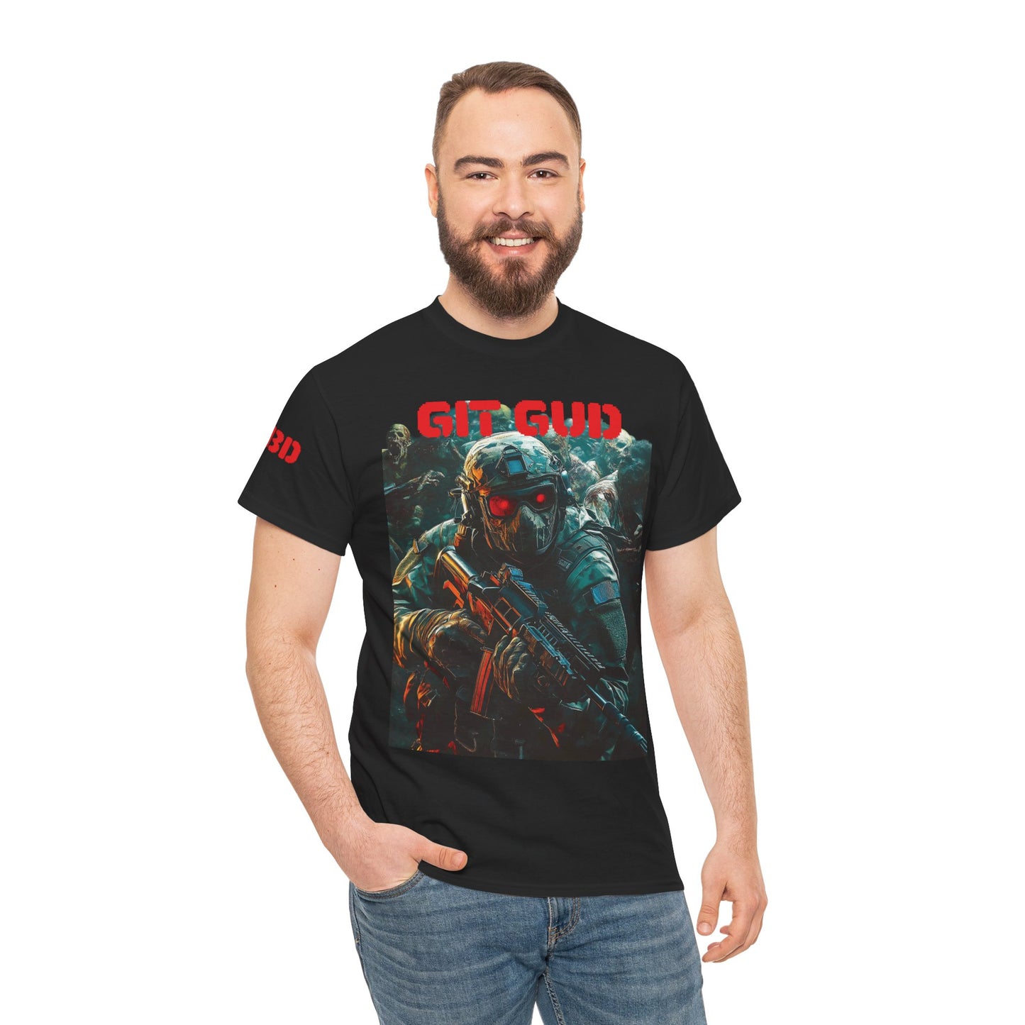 Gaming Tee - Red Eyed Soldier surrounded by Zombies - GIT GUD Design