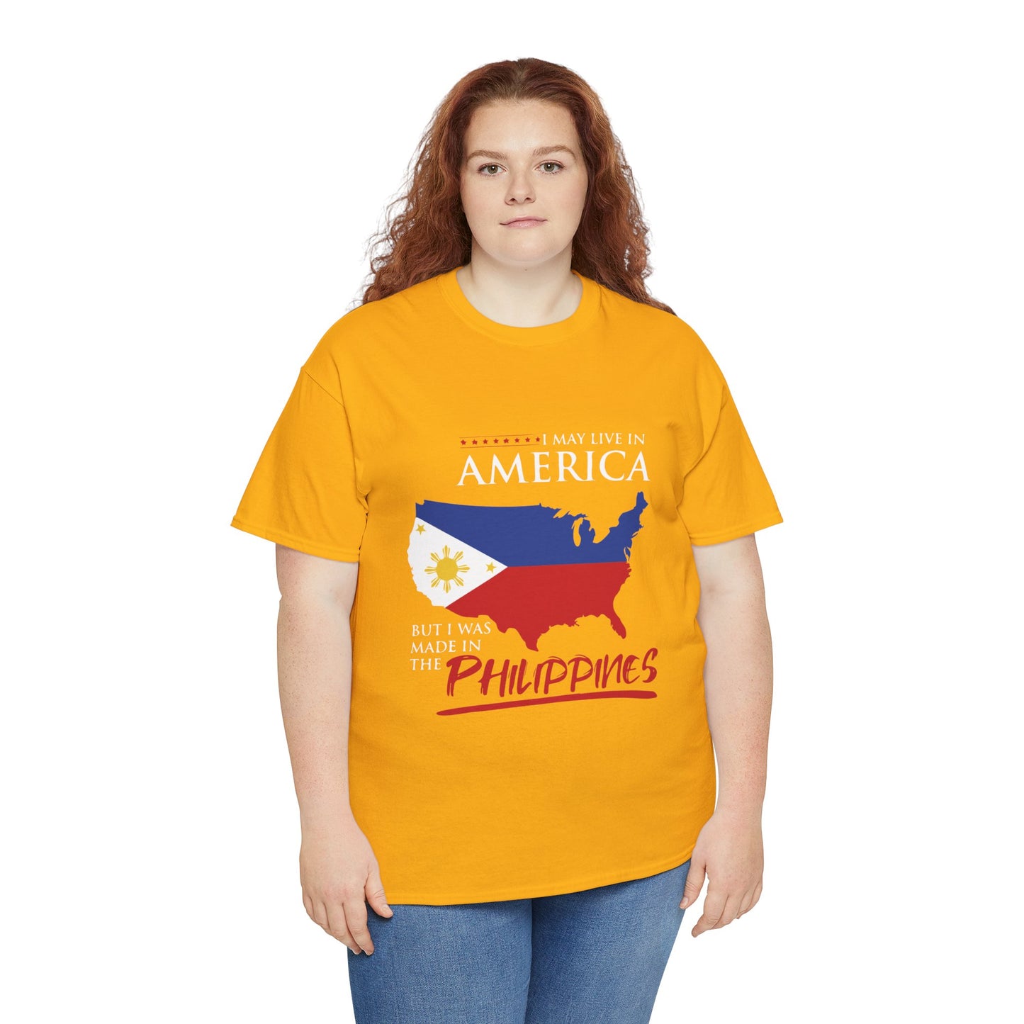 I may live in America but I was made in the Philippines (Gildan · 5000) Unisex Heavy Cotton Tee