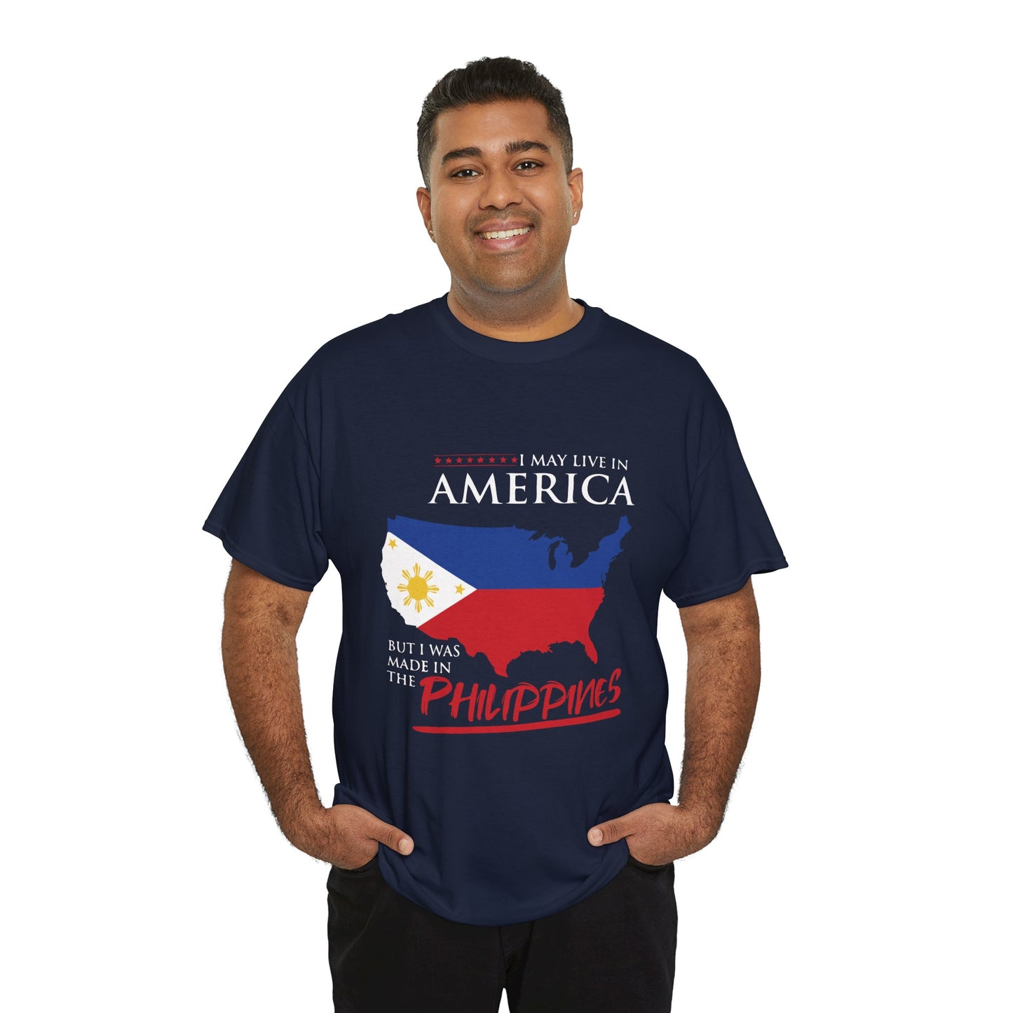 I may live in America but I was made in the Philippines (Gildan · 5000) Unisex Heavy Cotton Tee