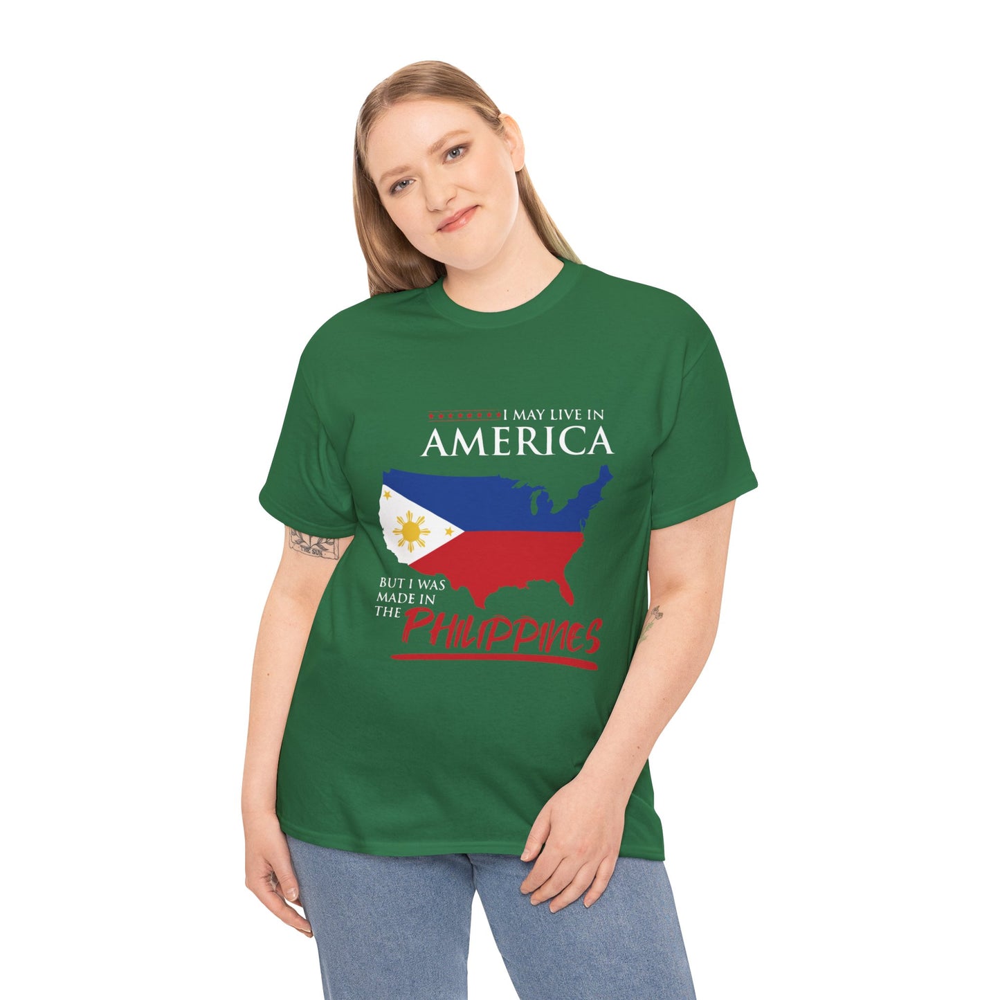 I may live in America but I was made in the Philippines (Gildan · 5000) Unisex Heavy Cotton Tee