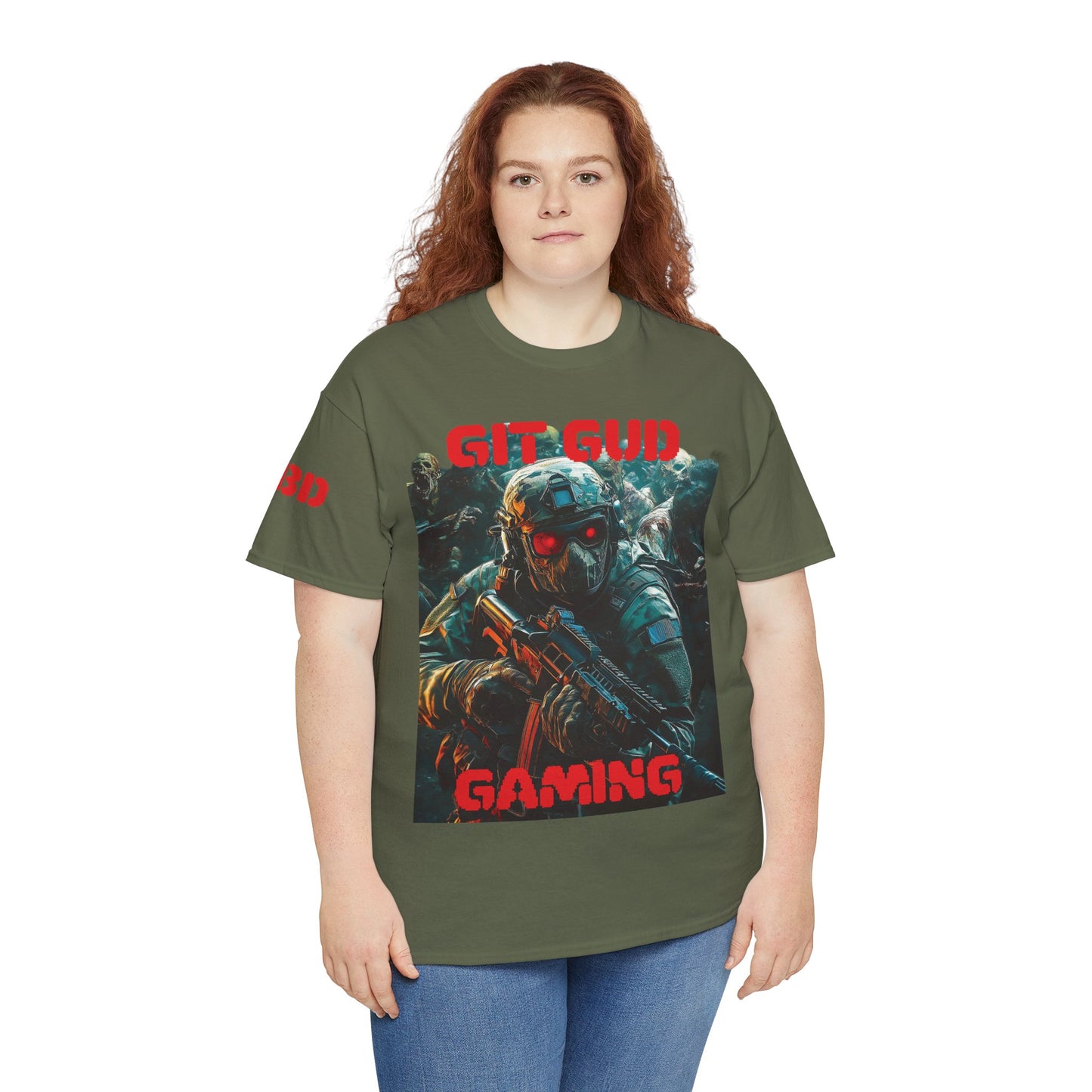 Gaming Tee - Red Eyed Soldier surrounded by Zombies - GIT GUD Design