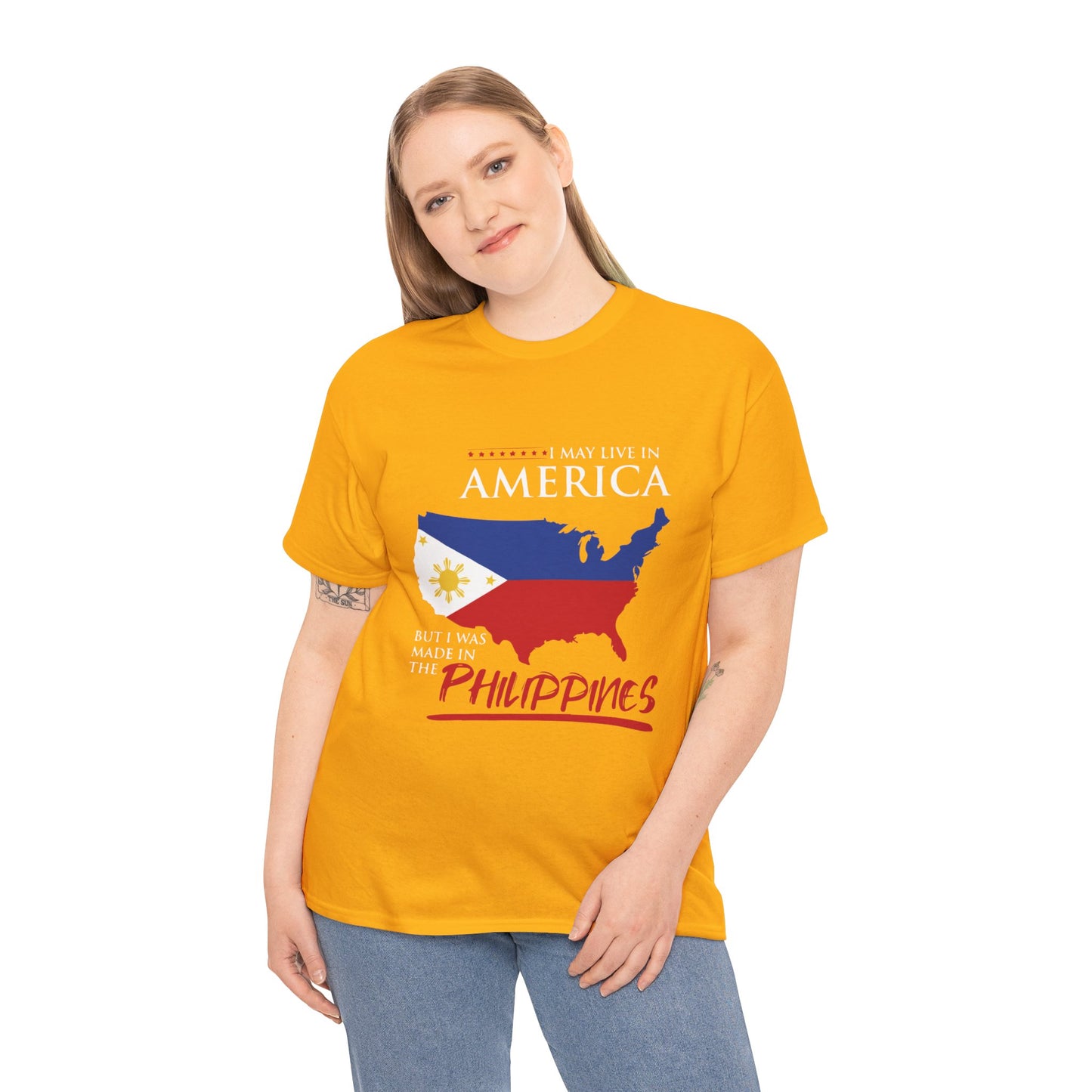 I may live in America but I was made in the Philippines (Gildan · 5000) Unisex Heavy Cotton Tee