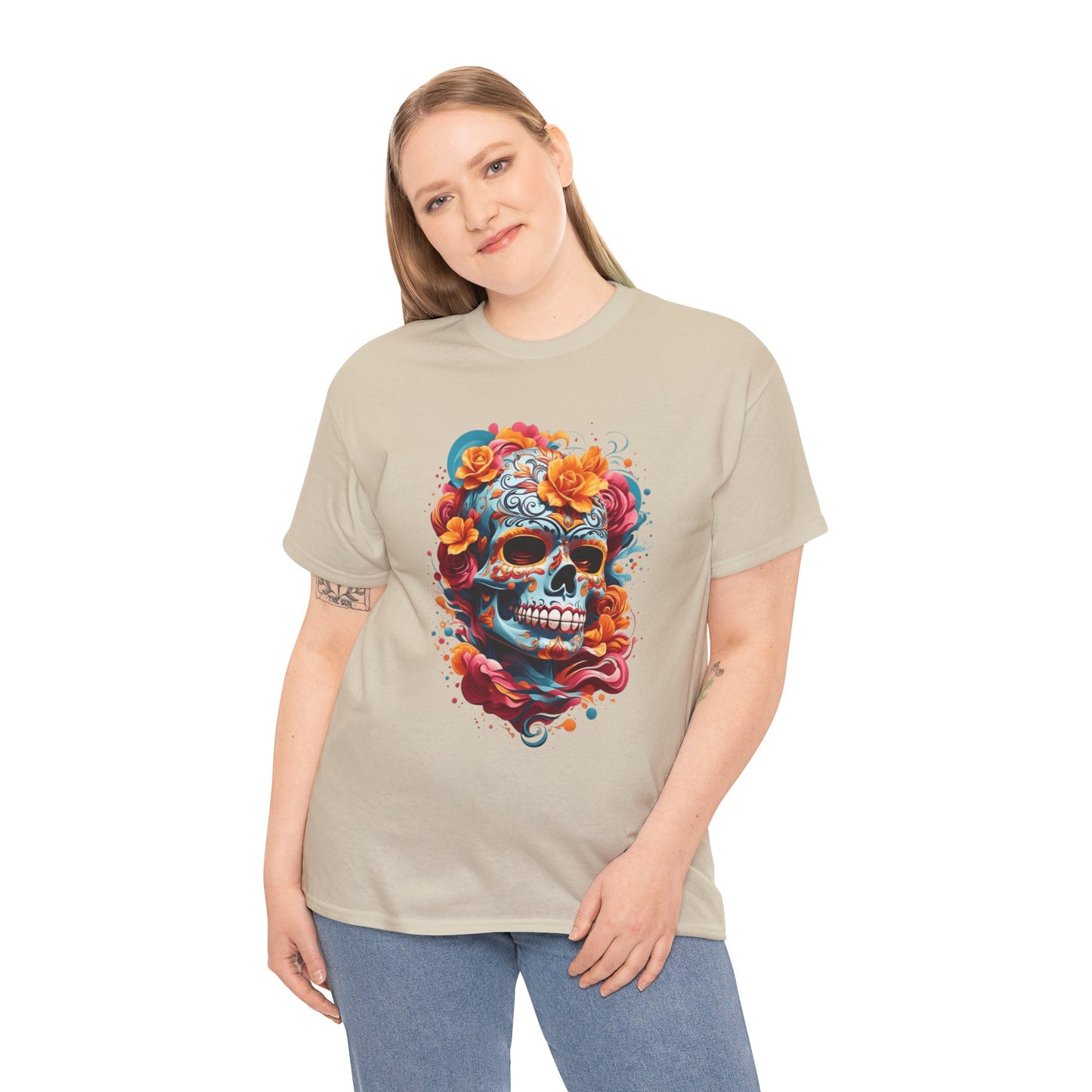 Skeleton with flowers (Gildan · 5000) Unisex Heavy Cotton Tee