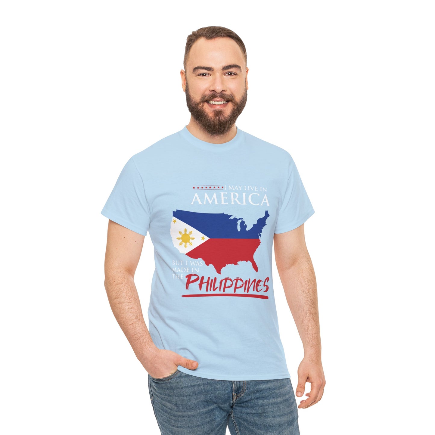 I may live in America but I was made in the Philippines (Gildan · 5000) Unisex Heavy Cotton Tee