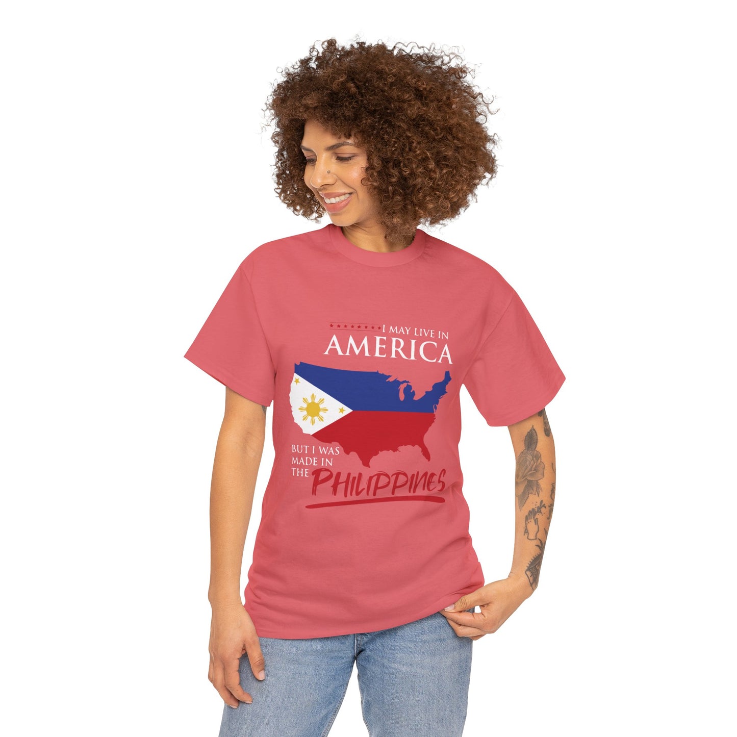 I may live in America but I was made in the Philippines (Gildan · 5000) Unisex Heavy Cotton Tee