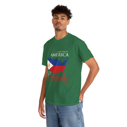 I may live in America but I was made in the Philippines (Gildan · 5000) Unisex Heavy Cotton Tee