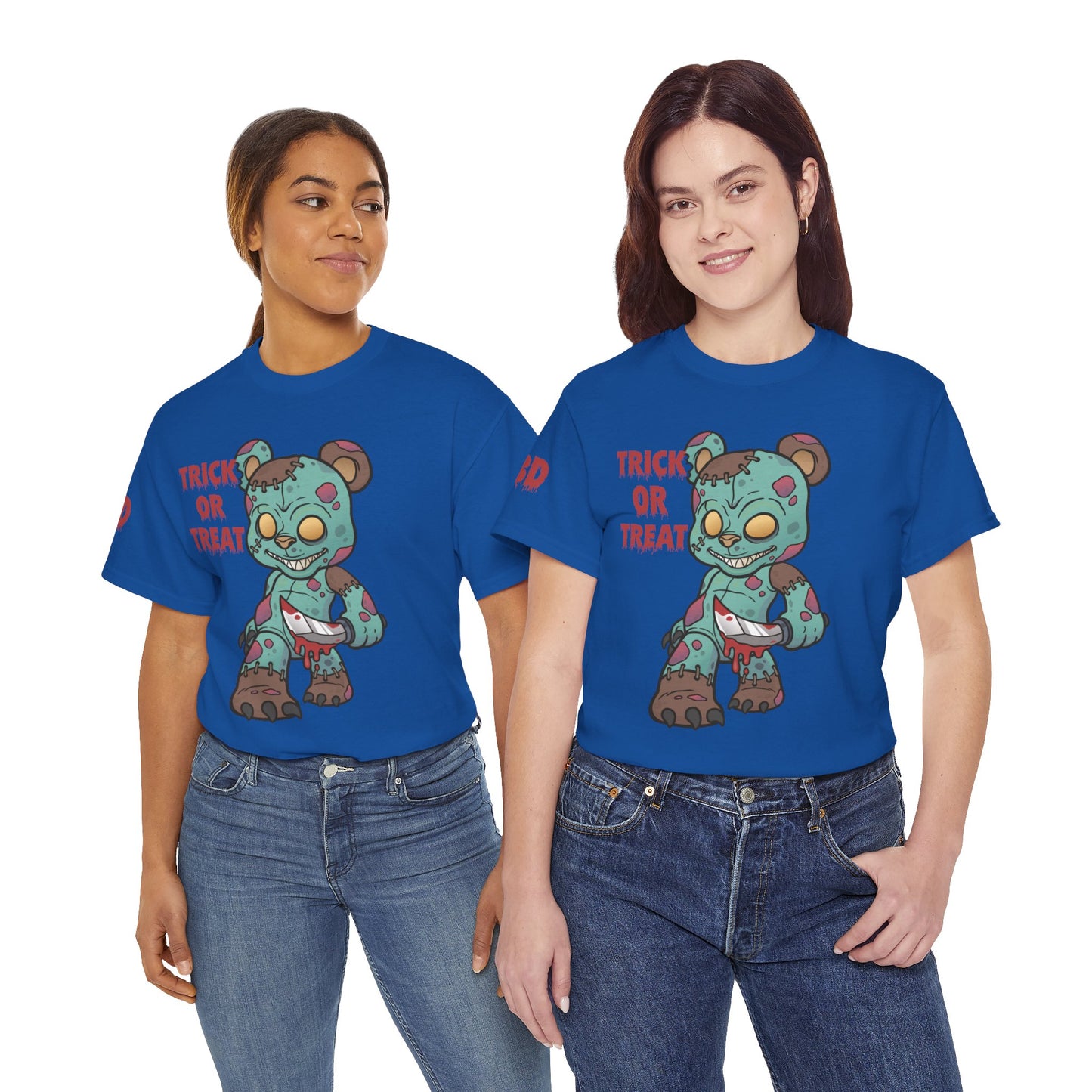 Halloween Unisex Tee with Stitched Zombie Bear Trick or Treat Design