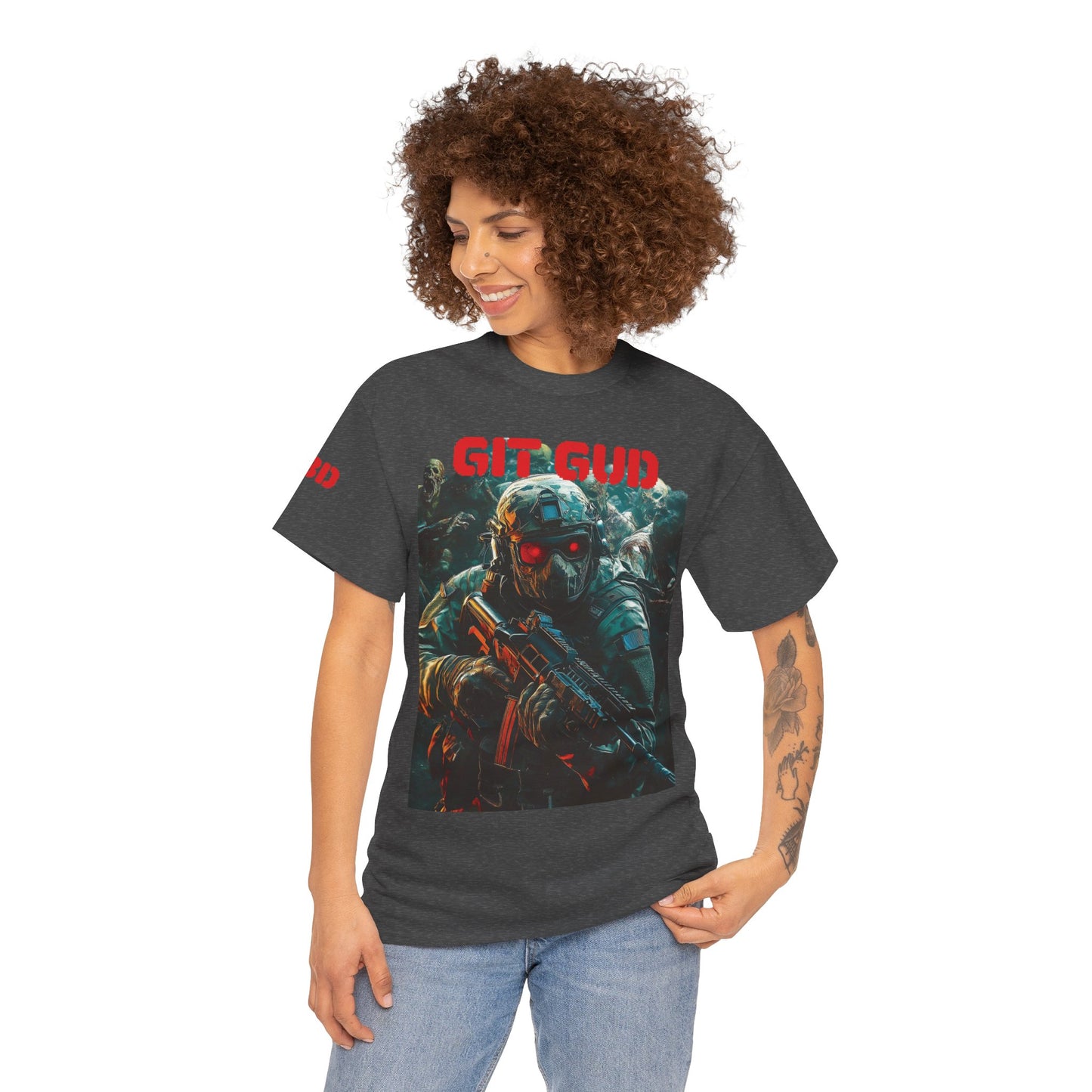 Gaming Tee - Red Eyed Soldier surrounded by Zombies - GIT GUD Design